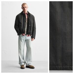 NWOT. Zara Man Black/Brown Waxed Fabric Jacket with Contrast Collar. Size XL.